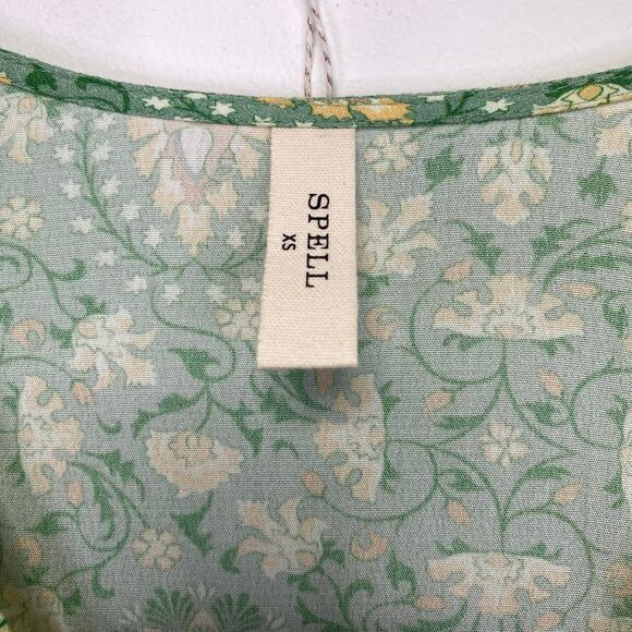 SPELL Madame Peacock Button Through Maxi Gown Emerald Green Womens XS Boho Chic - Picture 5 of 13